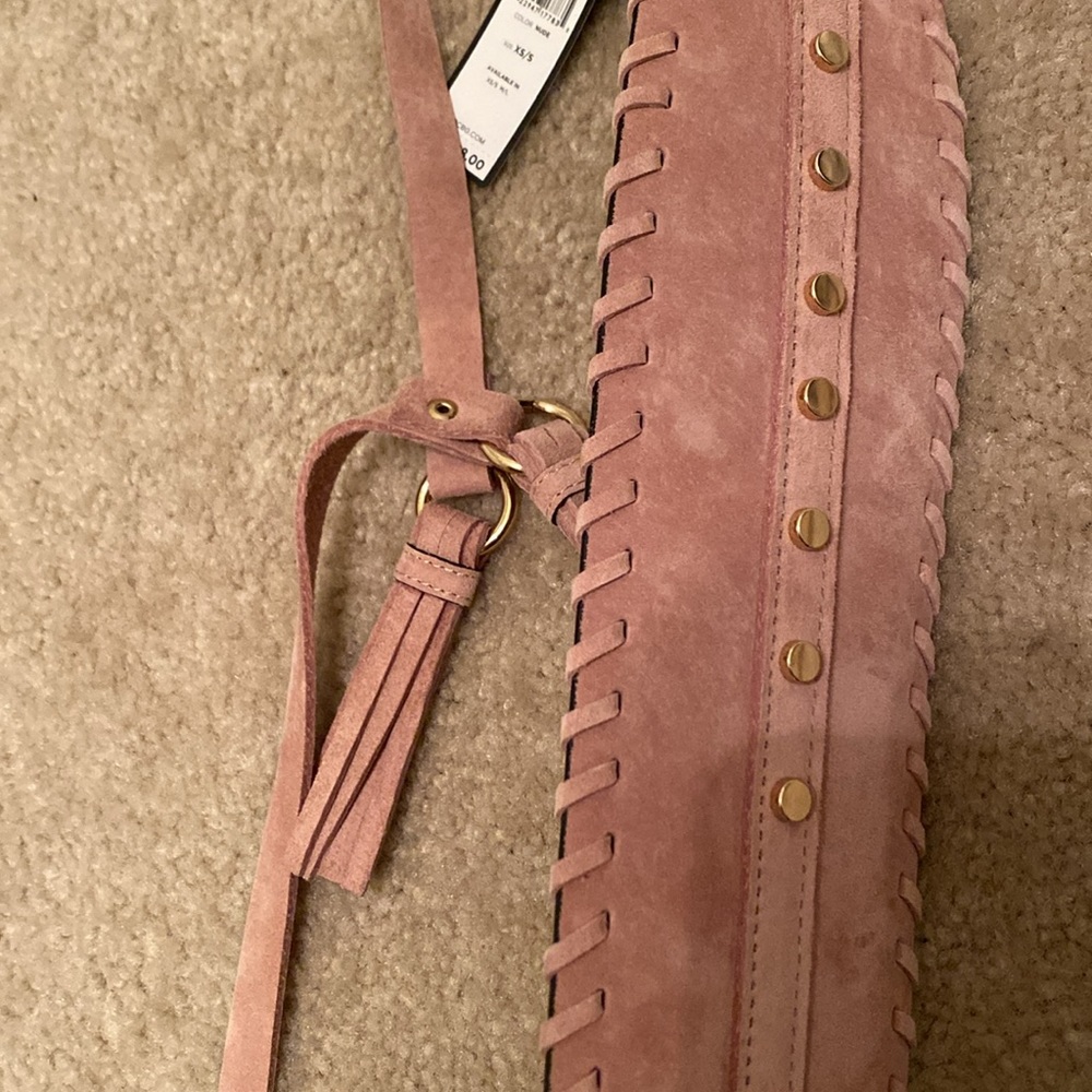 Pale Pink Suede BCBG MaxAzria front tie belt with gold studs-NWT